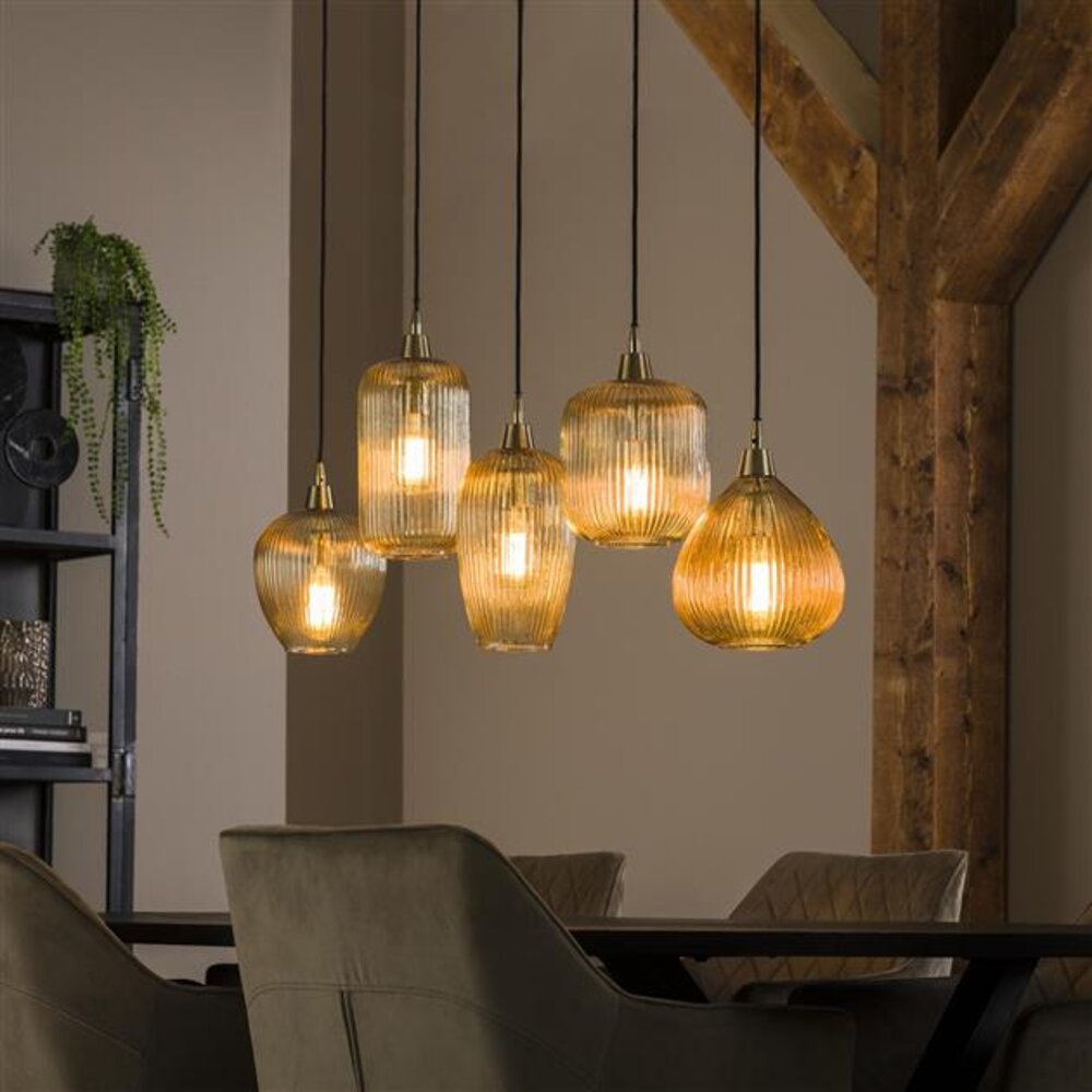 Hanglamp Stripe Glass Mix 5-lichts - Amberkleurig Glas